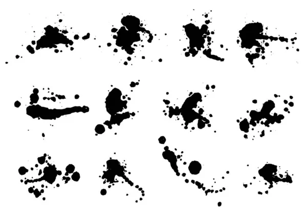 用于设计的矢量黑白墨水飞溅 斑斑和笔刷 卷曲纹理元素 — 图库矢量图片