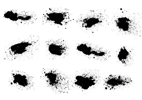 Векторные Черно Белые Чернила Всплеск Пятна Мазок Кистью Пятна Спрей — стоковый вектор