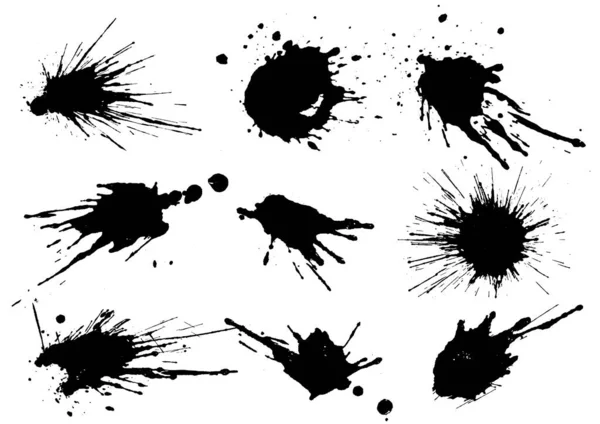 Vector Black White Ink Splash Blot Brush Stroke Spot Spray — Stock Vector