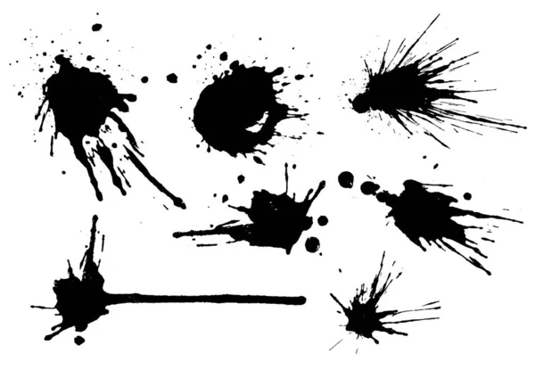 矢量黑色和白色的集合与油墨飞溅 斑斑和笔划 Grunge Textured Elements Design Background — 图库矢量图片