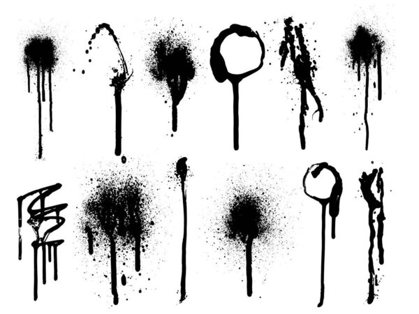 Векторный черно-белый набор с тушью, пятном и мазком кисти. Глиняные геометрические элементы для дизайна, подложки.