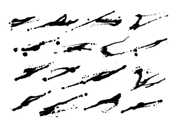 Vector zwarte en witte inkt splash, vlek en penseelstreek Grunge getextureerde elementen voor ontwerp, achtergrond. Stockillustratie