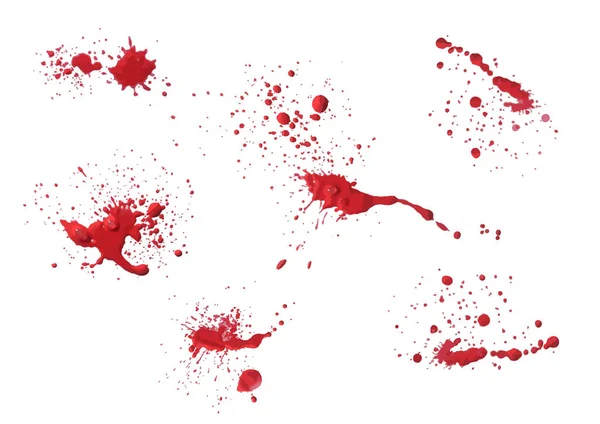 Vector Set Red Ink Bloody Volume Splash Blots Grunge Textured — Stock Vector