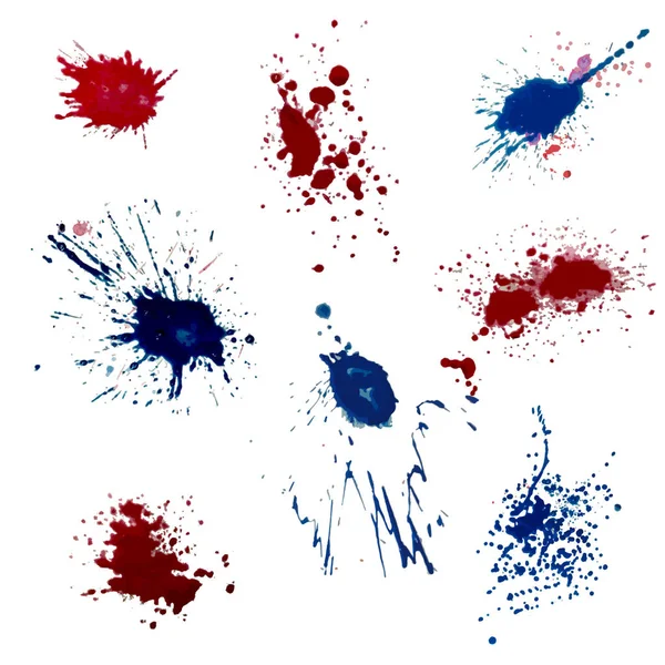 蓝色红色墨水水花的矢量集 用于设计的斑纹纹理元素 艺术背景 — 图库矢量图片