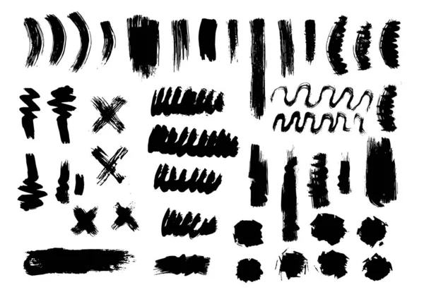 Ensemble Vectoriel Noir Blanc Avec Éclaboussures Encre Taches Coups Pinceau — Image vectorielle