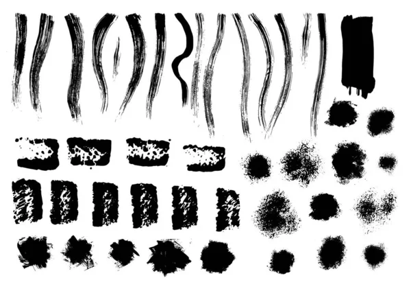 Ensemble Vectoriel Noir Blanc Avec Éclaboussures Encre Taches Coups Pinceau — Image vectorielle