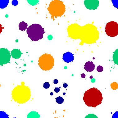 Mürekkep lekesi, leke ve fırça darbesi lekesi olan vektör renksiz desen sıçrama, sıçrama, sıçrama, damla, mürekkep lekesi Grunge desenli elementler tasarım arka plan, gökkuşağı rengi