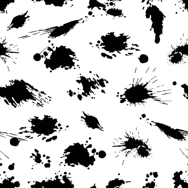 Vector Black White Seamless Pattern Ink Splash Blot Brush Stroke — Stock Vector