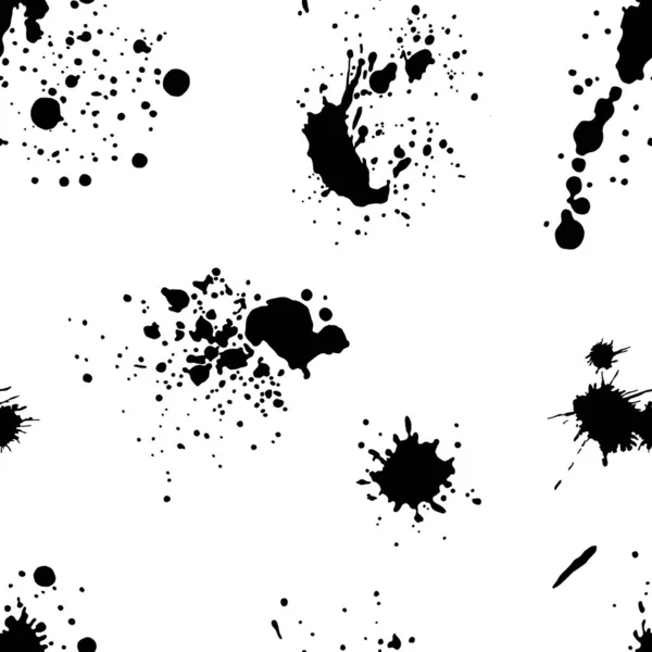 Векторный Черно Белый Бесшовный Рисунок Чернилами Всплеск Пятно Пятна Пятна Лицензионные Стоковые Иллюстрации