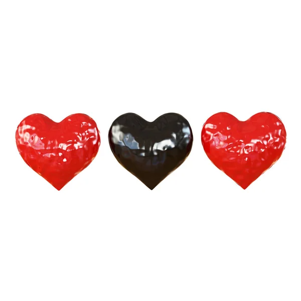 Three noise hearts black — Stock Photo, Image