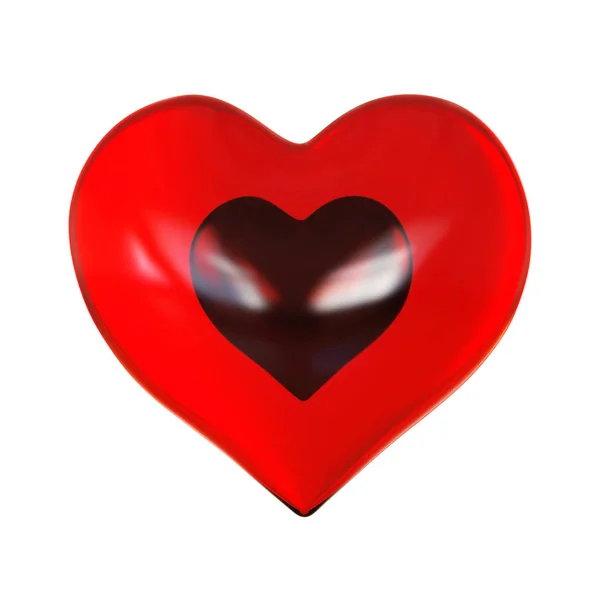Μαύρη καρδιά σε ένα κόκκινο γυαλί καρδιά — Φωτογραφία Αρχείου