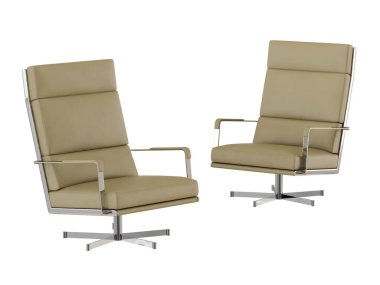 İki sandalye bej beyaz bir arka planda 3d render yüksek arkalık ile deri