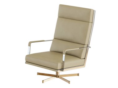 Office deri koltuk bej beyaz bir arka planda 3d render yüksek arkalık ile