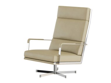 Office deri koltuk bej beyaz bir arka planda 3d render yüksek arkalık ile