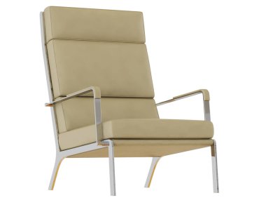 Bej deri koltuk üzerinde bir beyaz arka plan 3d render yüksek arkalık ile