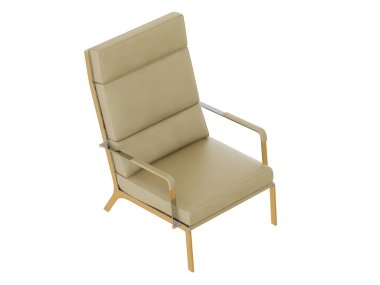 Bej deri koltuk üzerinde bir beyaz arka plan 3d render yüksek arkalık ile