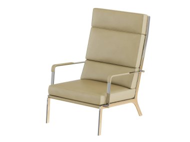 Bej deri koltuk üzerinde bir beyaz arka plan 3d render yüksek arkalık ile