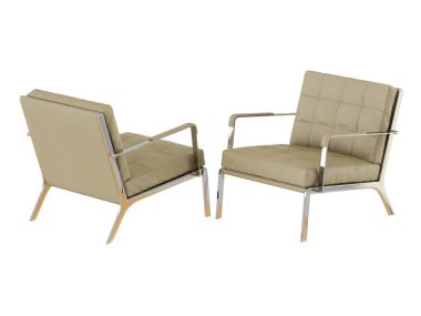 Bej deri koltuk üzerinde bir beyaz arka plan 3d render