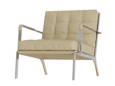 Bej deri koltuk üzerinde bir beyaz arka plan 3d render