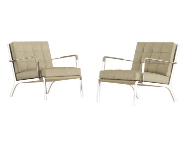 Bej deri koltuk üzerinde bir beyaz arka plan 3d render