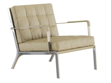 Bej deri koltuk üzerinde bir beyaz arka plan 3d render