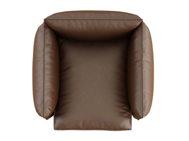 Demir bacaklar beyaz bir arka plan üzerinde yumuşak kahverengi koltuk