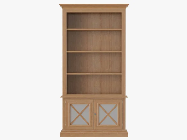 Bookcase Brown Wood Rendering White Background — Stock Photo, Image