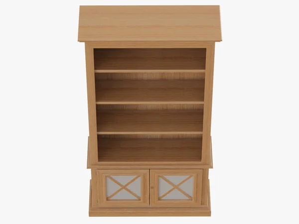 书柜棕色木头3D 渲染在白色背景 — 图库照片