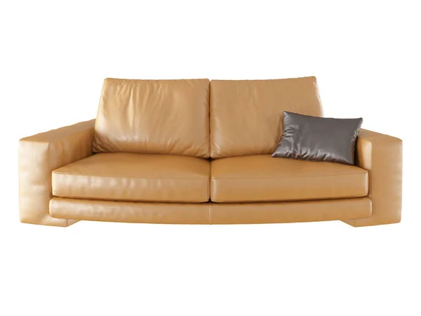 Leather Sofa Brown Pillow White Background — Stock Photo, Image