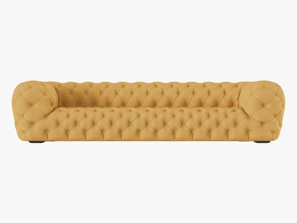 Soft Yellow Sofa Capitone Front View Rendering — Stock Photo, Image