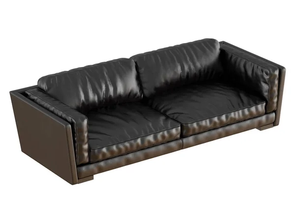 Czarny Skórzany Sofa Fałdy Renderowania — Zdjęcie stockowe