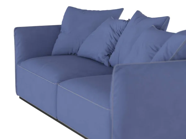 Sofá Blando Azul Con Cojines Representación —  Fotos de Stock
