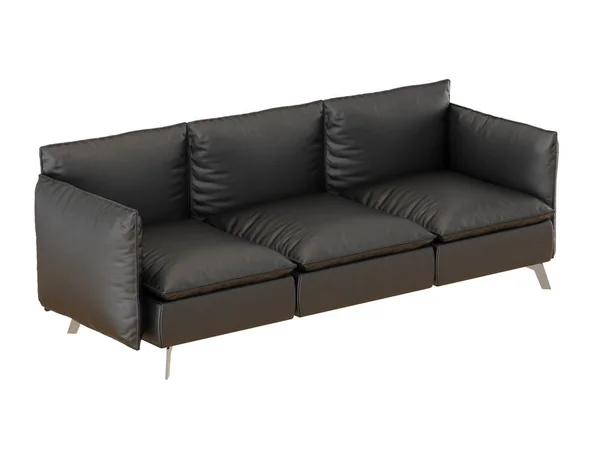 Soft Black Leather Sofa Made Pillows White Background — Stock Photo, Image