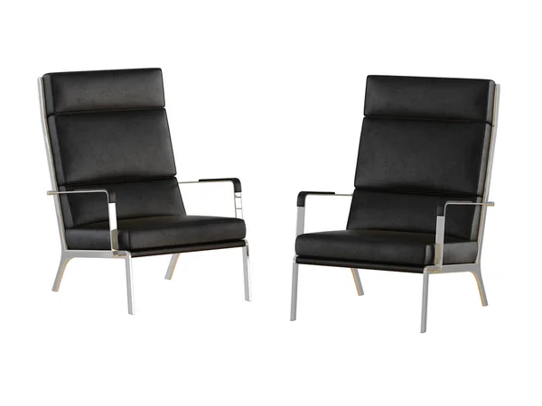 Два Черных Кожаных Кресла Высокой Спинкой Белом Фоне Рендеринг — стоковое фото