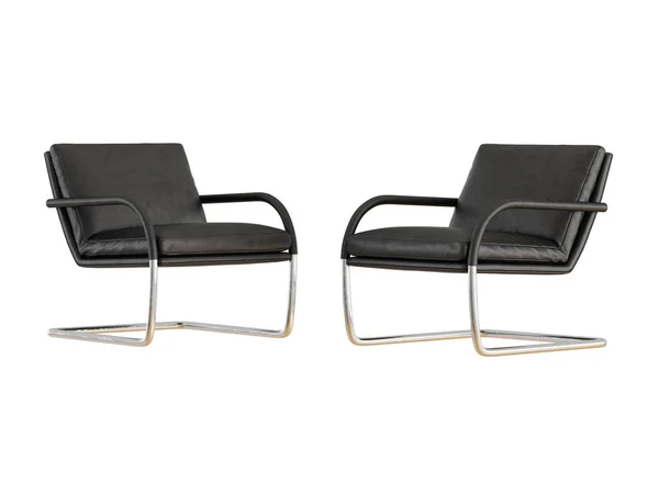 Podstawy Dwa Krzesła Czarne Skórzane Metal Białym Tle Renderowania — Zdjęcie stockowe