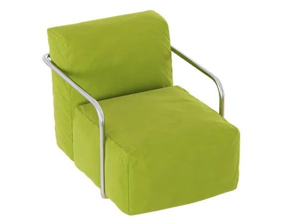 Cadeira Verde Macia Com Braços Metal Fundo Branco Renderização — Fotografia de Stock