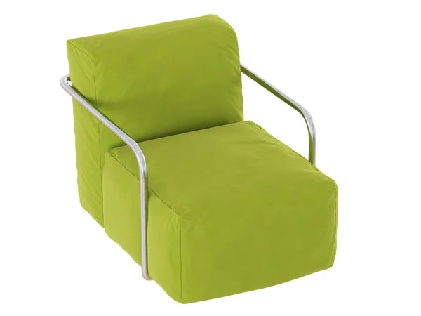 Silla Verde Suave Con Reposabrazos Metal Sobre Fondo Blanco Renderizado —  Fotos de Stock