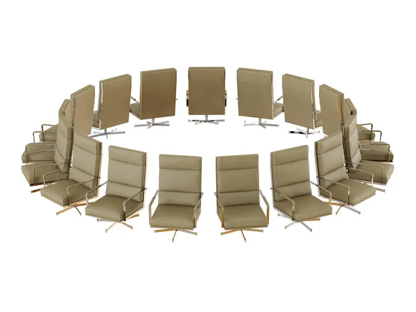 Office beige chairs stand in a circle white background 3d rendering
