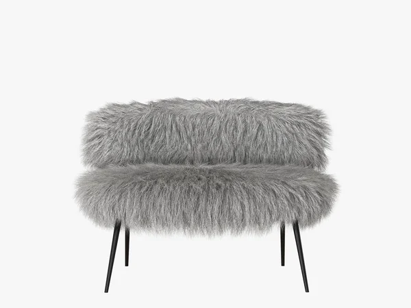 Armchair Gray Fur White Background Rendering — Stock Photo, Image