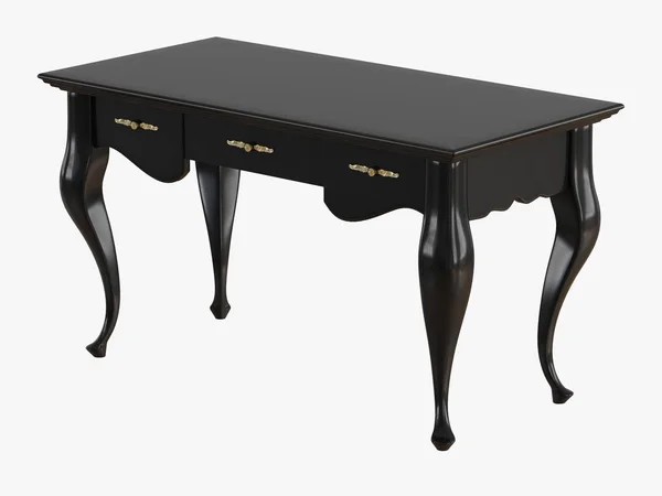一张带抽屉3D 渲染的黑色木制桌子 — 图库照片
