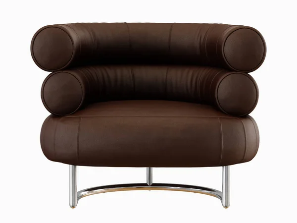 Chaise Cuir Marron Souple Avec Dossier Des Cylindres Rendu — Photo