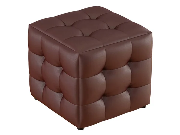 Square Brown Leather Pouf White Background — Stock Photo, Image