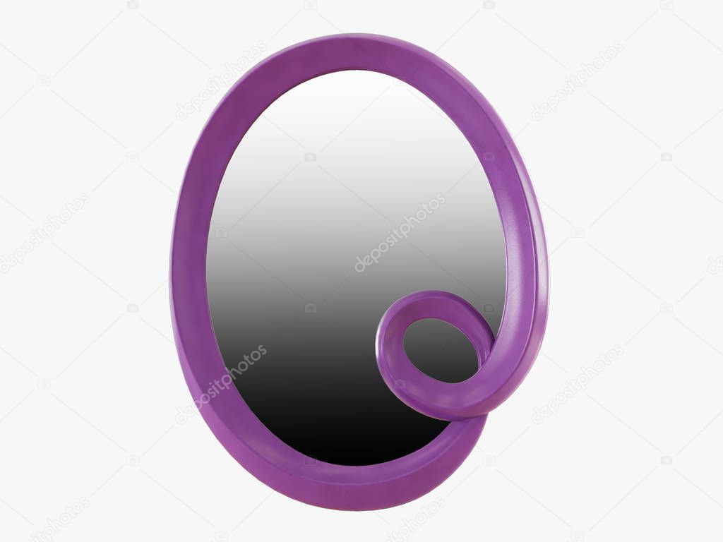 Oval purple mirror 3d rendering on a white background