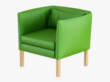 Yeşil deri koltuk beyaz bir arka plan üzerinde 3d render