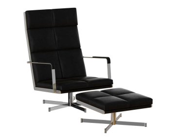 Siyah koltuk kabarık beyaz bir arka plan üzerinde deri 3d render