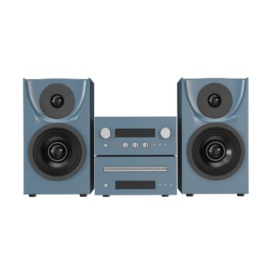 Beyaz bir arka plan üzerinde hoparlör ile mavi müzik Merkezi