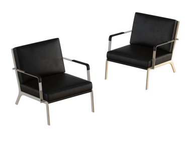 İki siyah ofis koltuk beyaz bir arka plan üzerinde 3d render