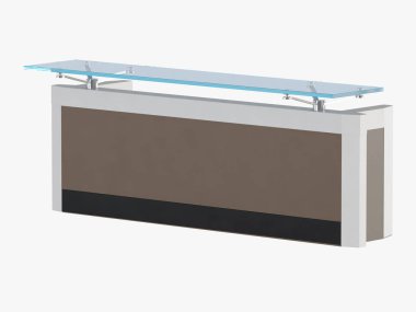 Masa üstü beyaz arka planda 3d Render mavi camlı