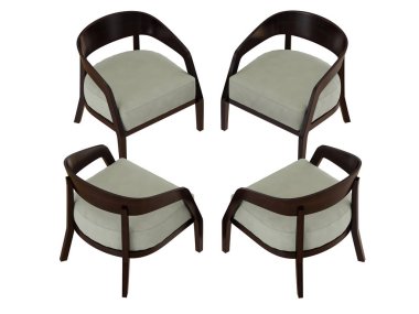 Bir daire içinde yumuşak bir koltuk ile dört sandalye