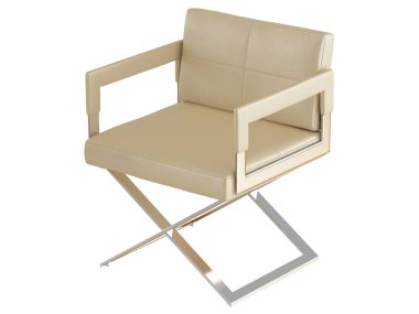 Demir bacaklar beyaz bir arka planda 3d render ile bej sandalye